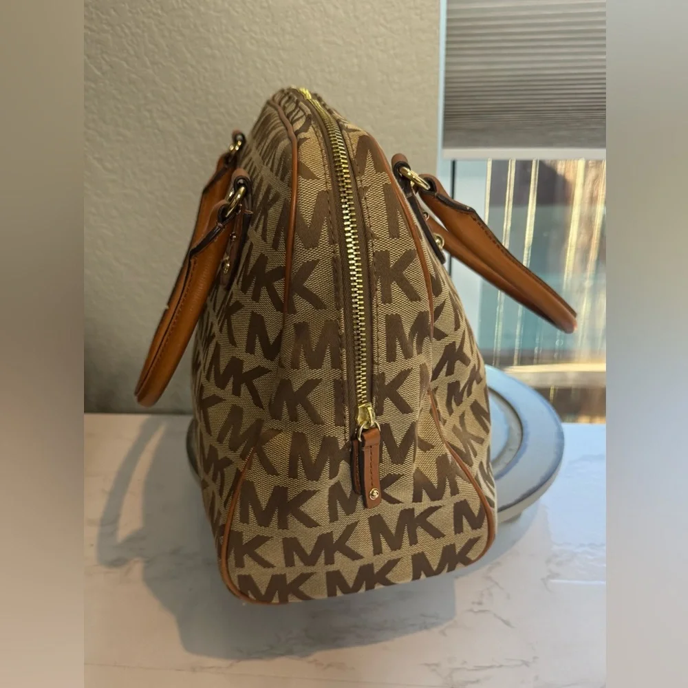 Michael Kors‎ MK Signature Logo Canvas Satchel Shoulder Bag Tan / Brown Monogram
